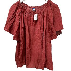 Old Navy  Peasant Top Sz XXL Brick Red Crop Flowy Blouse Short Sleeve NWT Womens